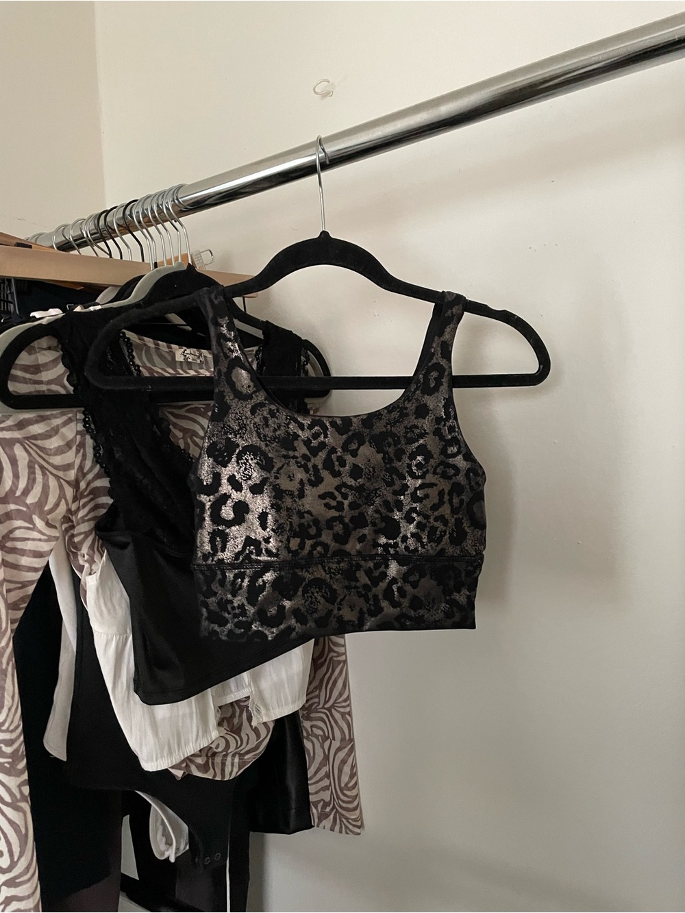 3/$15 Metallic Leopard Sports Bra in Black and Silver